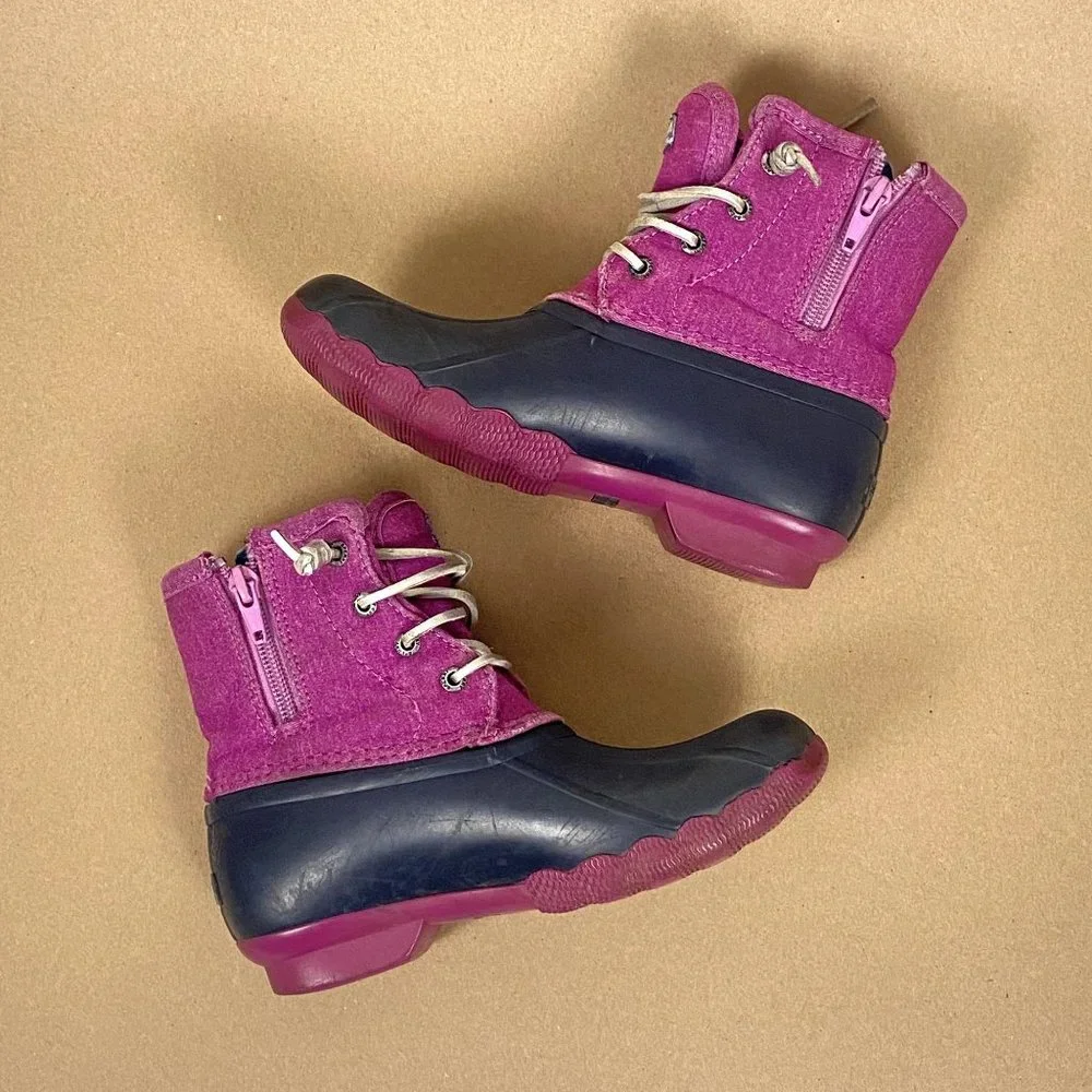 Sperry Saltwater Duck Boot Girls Size 1 Pink Black Lace Up - Picture 6 of 9